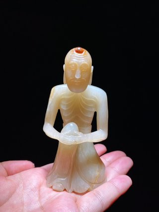 和田玉籽料|明 和田玉籽料 白玉 雪山大士 佛像 摆件