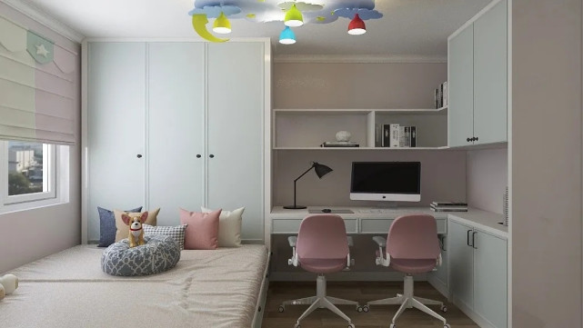 90平现代风二居室，餐厅温馨，女儿房设计童趣十足