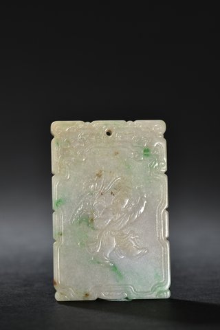 翡翠|清代 老翡翠童子举莲牌