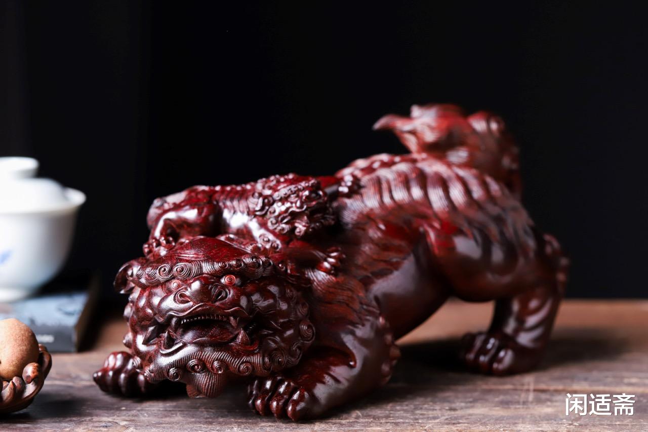 梅花五角|官运亨通,吉祥喜庆,小叶紫檀木雕,太狮少狮