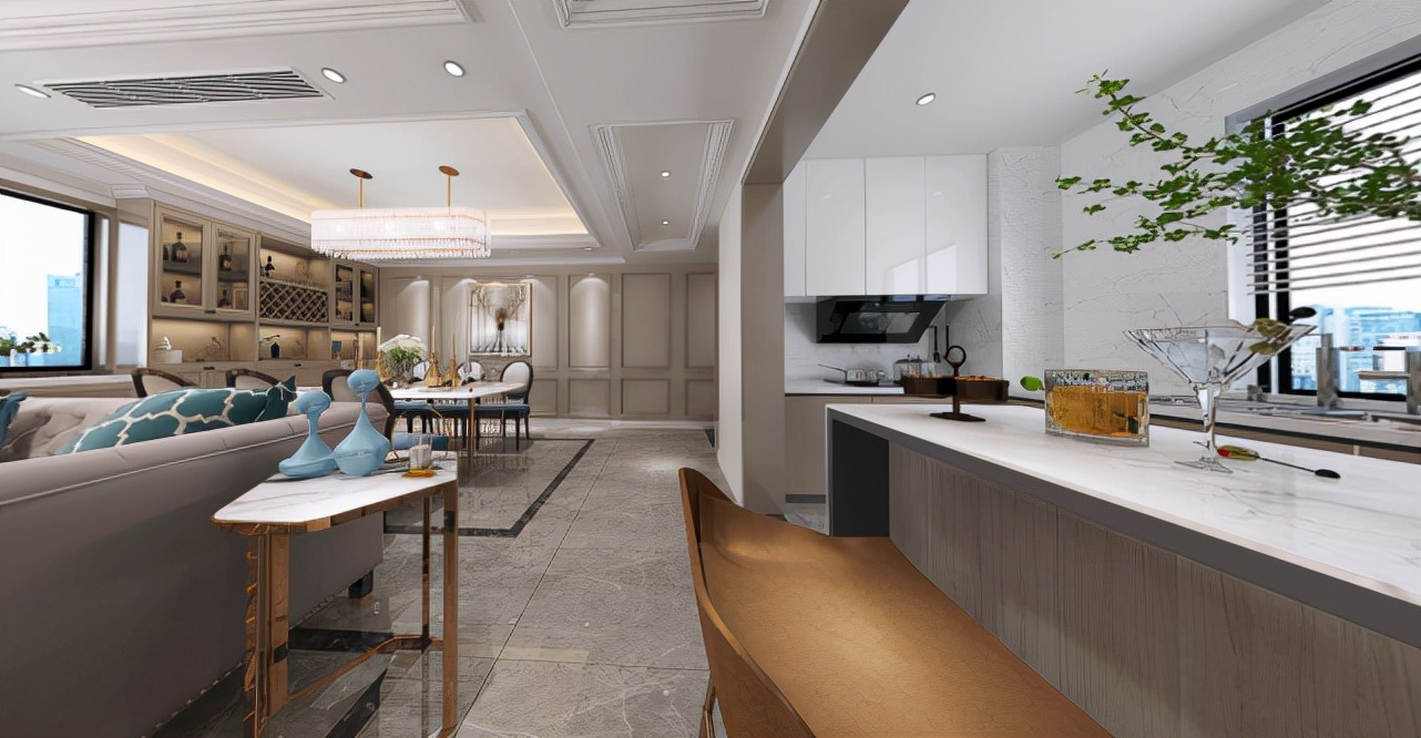 130平三居室，客餐厅开放式设计效果简直满分