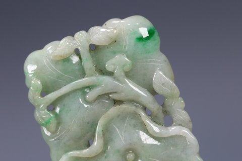 翡翠|回流 老翡翠荷叶牌一对