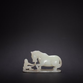 |清代-和田玉胡人驯马雕件
