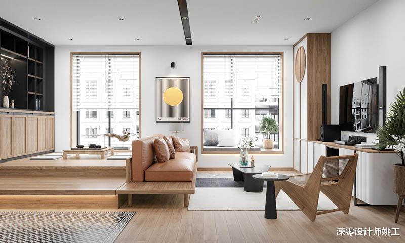 一家三口112㎡两居室，开门见厅日式简约风，地面抬高妥妥多个茶室