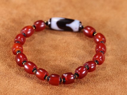 天珠|【藏传精品虎牙天珠红玛瑙手串】
