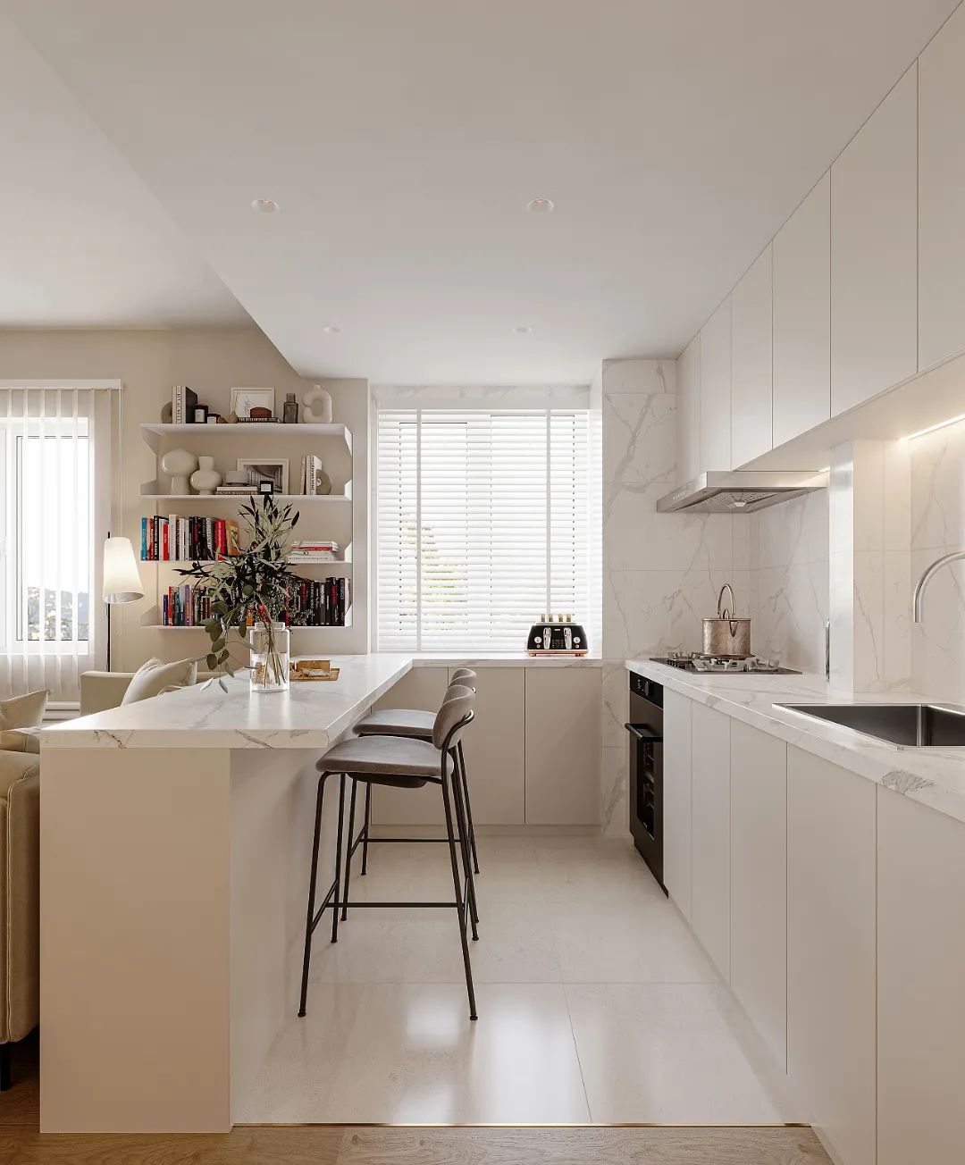 菡萏怡景装饰 | 奶油色系的日式风,这样的开放式客餐厨设计,好看不翻车!