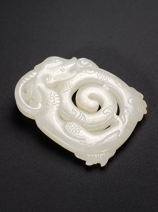 乾隆|清乾隆 和田玉籽料 白玉 透雕龙纹珮 玉珮挂件把件