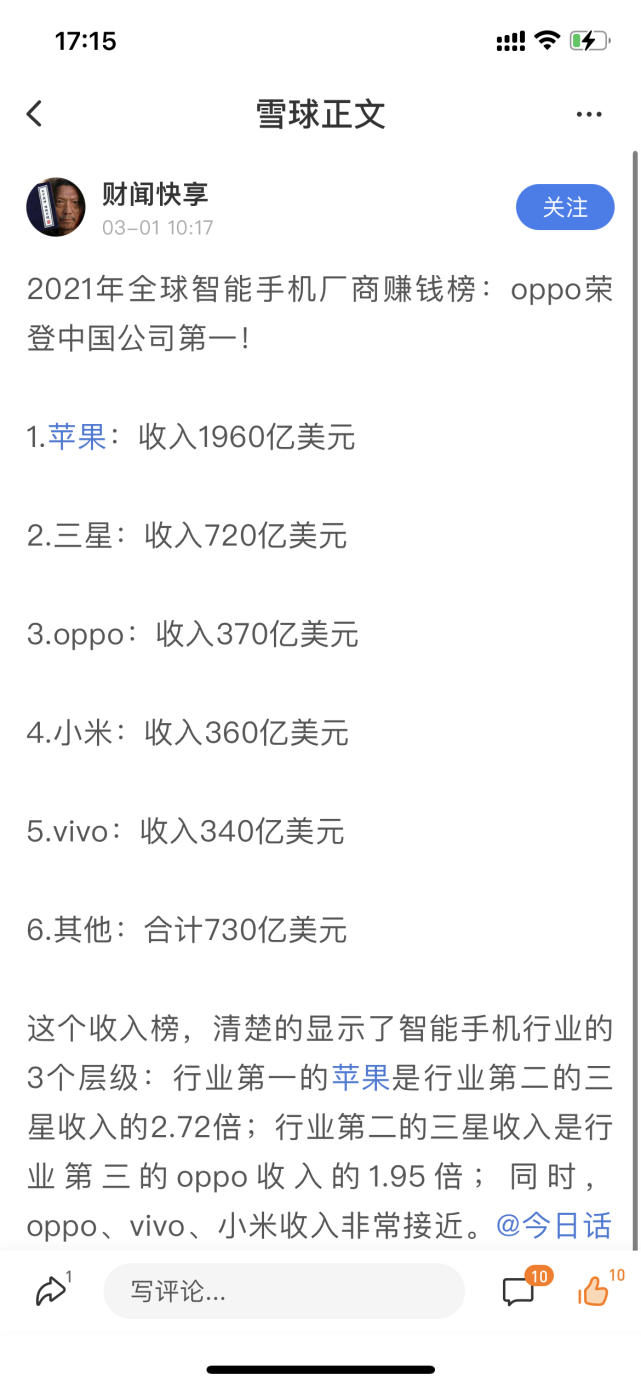 OPPO|全球智能手机“赚钱榜”出炉!OPPO登顶中国公司榜首