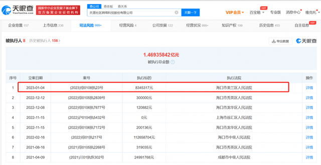快讯!天涯社区被强制执行834万,累计被执行超1亿元