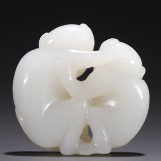 80年代|旧藏·和田玉籽料双猴雕件