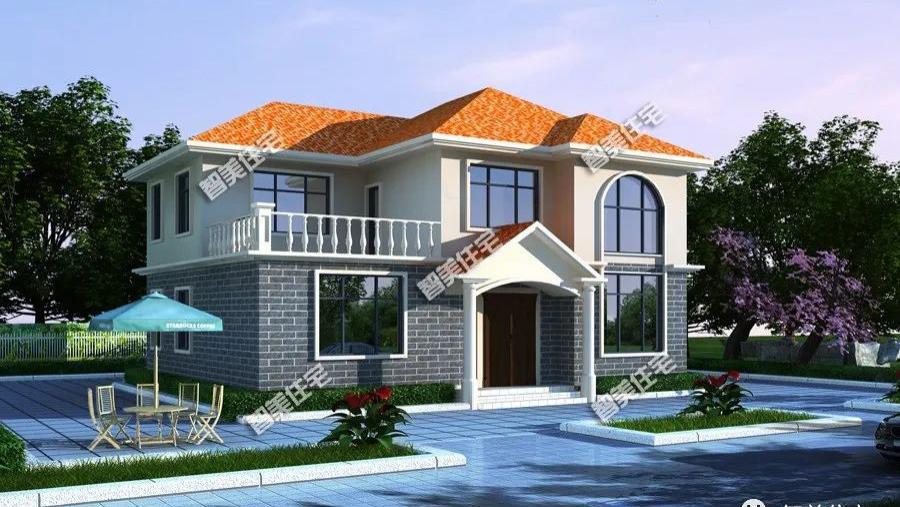 两层别墅室内用旋转楼梯，造型比较简单，老家房子这样建才体面