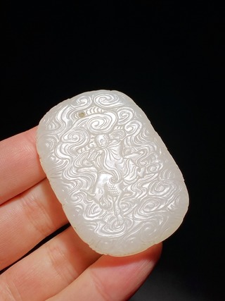 乾隆|清乾隆 和田玉籽料 白玉 罗汉 应真图 玉牌 挂件