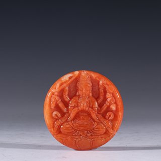 翡翠|晚清 红翡翠千手观音佩牌