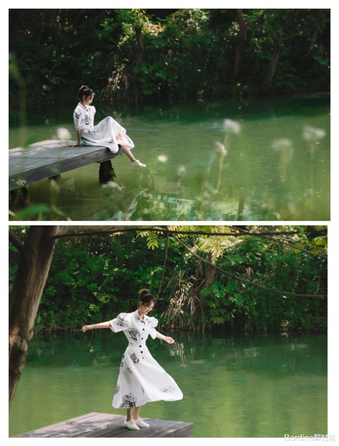 金晨|2022夏季流行白色花纹裙,金晨的活力,佟丽娅的优雅青春