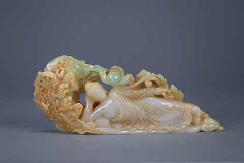 翡翠|晚清 老翡翠卧佛摆件