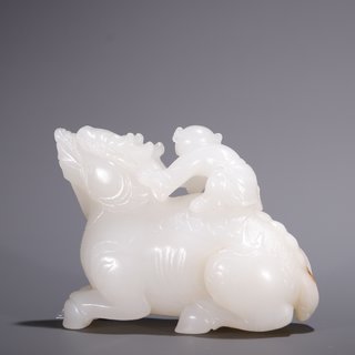 和田玉籽料|旧藏·和田玉籽料望子成龙摆件