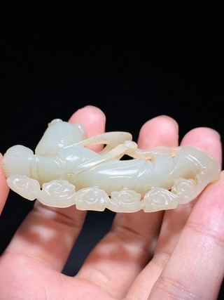 和田玉籽料|明 和田玉籽料 白玉 玉飞天 童子飞天 把件 挂件