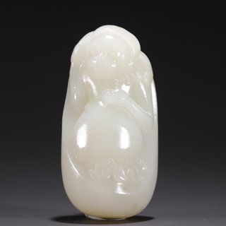 石雕|旧藏·和田玉灵猴献寿原石雕