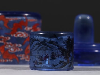 回流 蓝琉璃带盒扳指一套