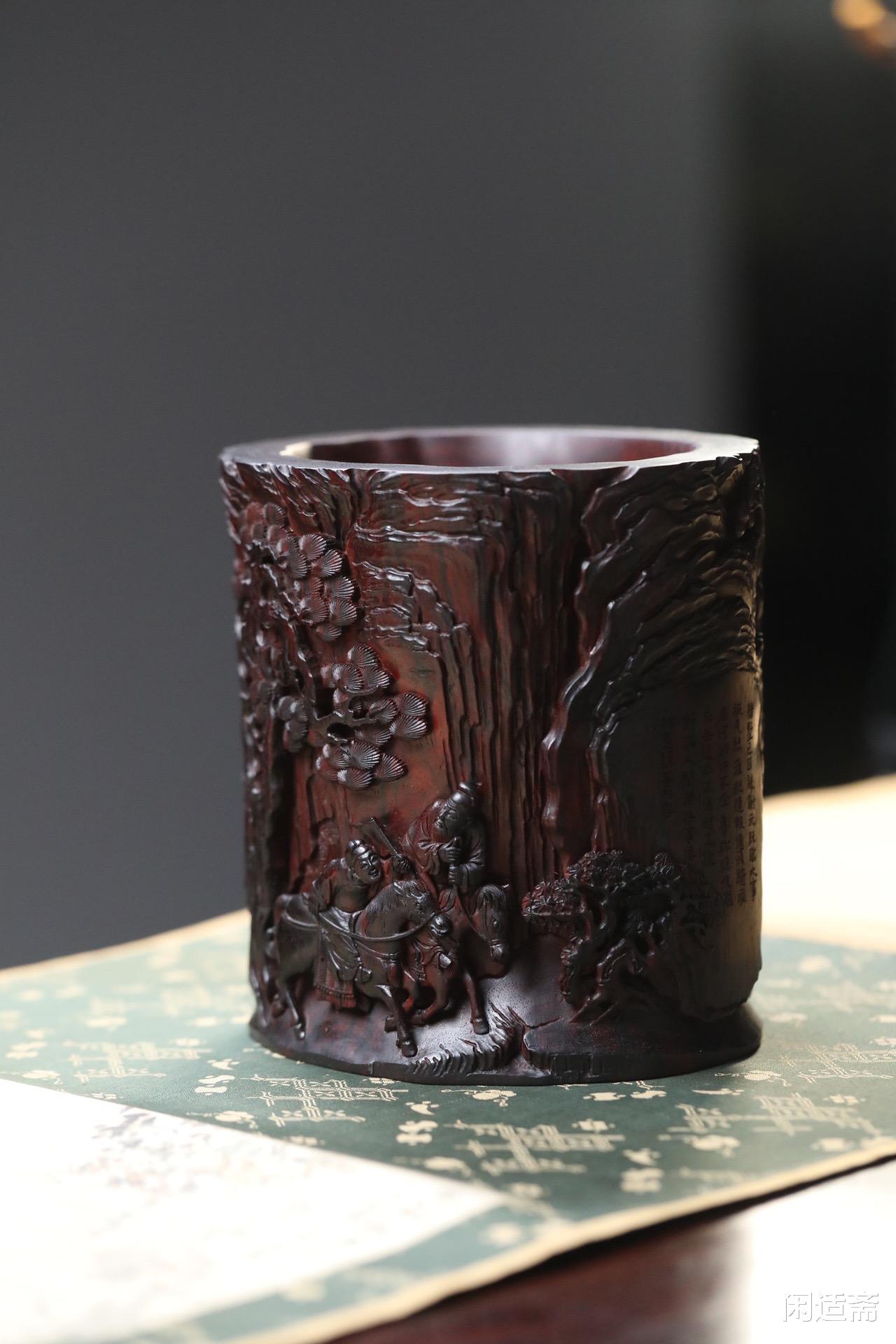 笔筒|文房雅器,小叶紫檀,东山捷报图,笔筒