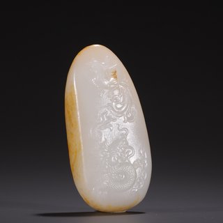 和田玉籽料|旧藏·和田玉籽料龙凤呈祥原石雕