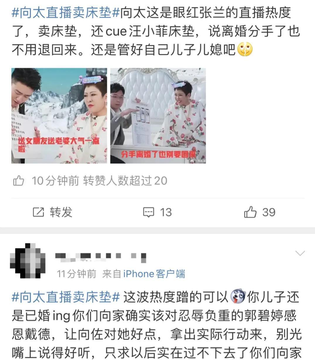 向太|向太直播带货支持大s，张兰回应显大气，网友: 确实有欠妥当