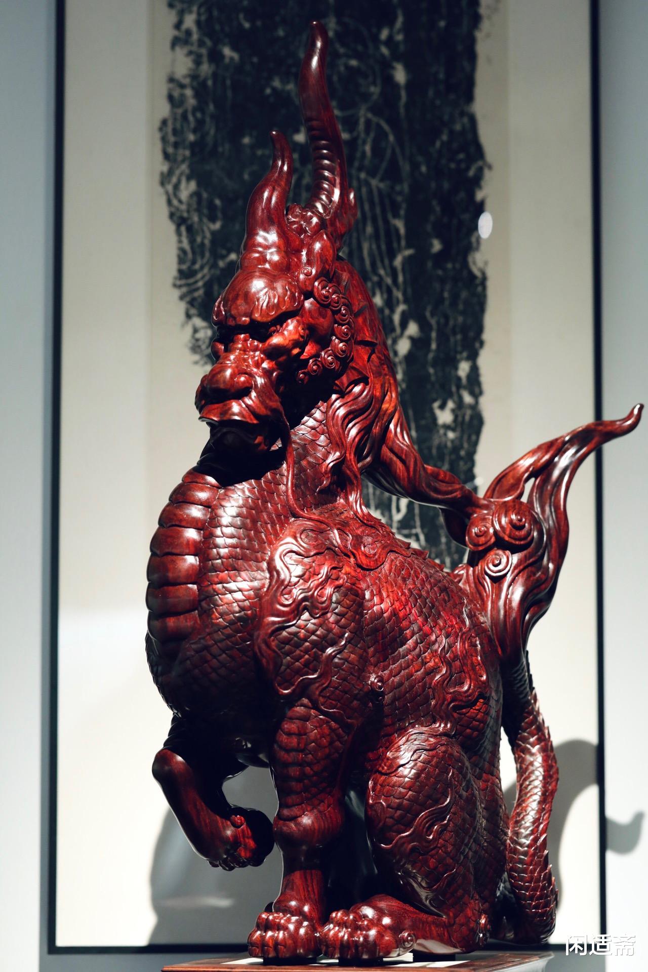 雕刻|小叶紫檀,麒麟神兽,全手工雕刻,木雕艺术摆件