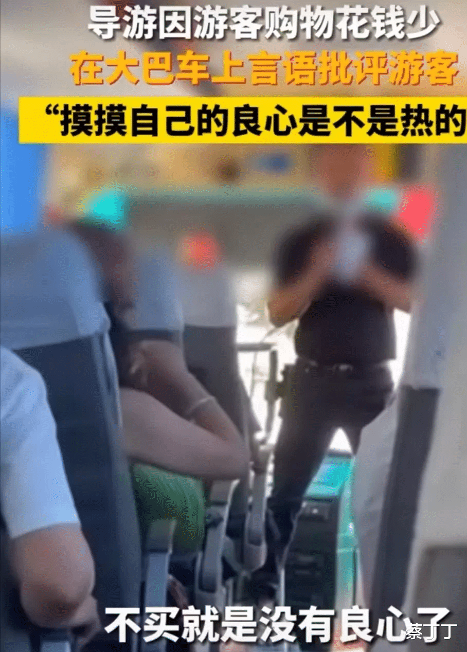 |一女子跟着旅游团去玩，旅程差不多结束时，带团人竟然骂没有买东西的人是没有良心的