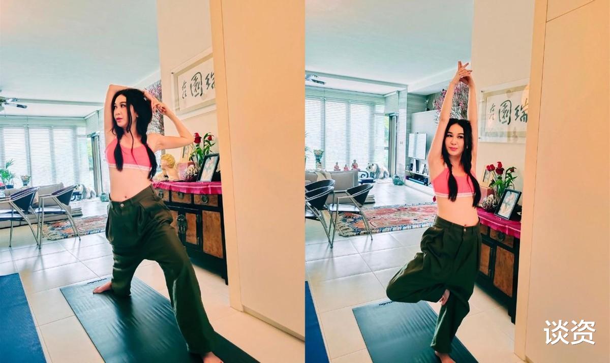 温碧霞|55岁温碧霞练瑜伽，穿背心大秀小蛮腰，扎双麻花辫酷似高中生