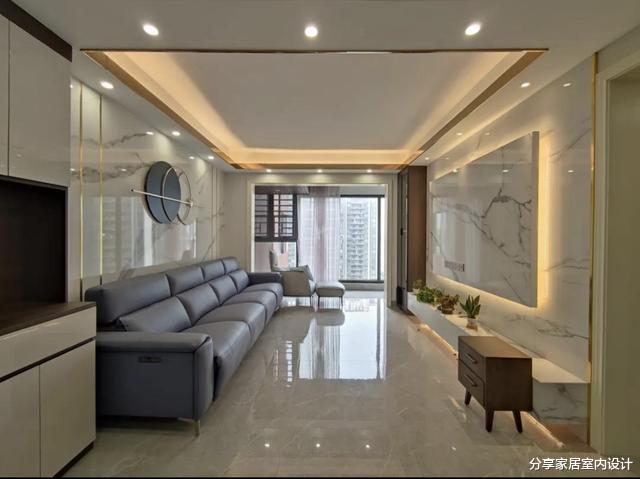 110平现代简约风格,设计悬空电视墙,儿童房布置两张床很实用