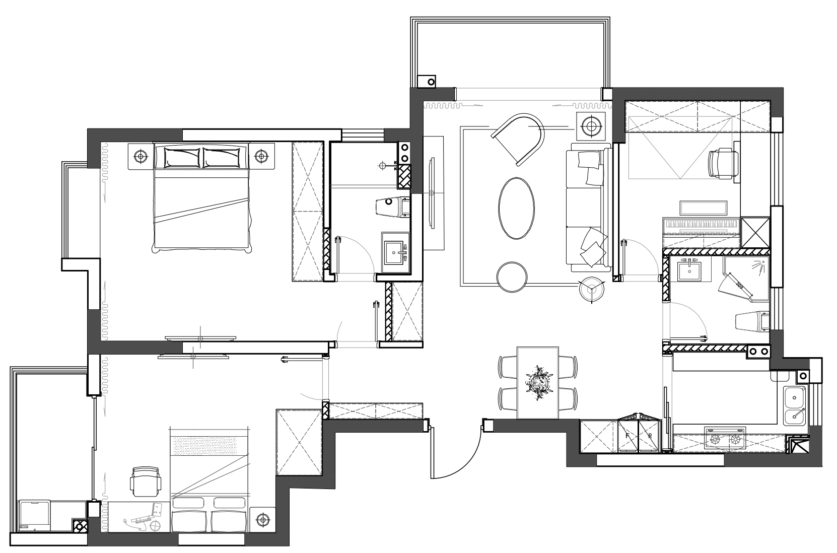 嵌入式餐边柜设计 112平米现代轻奢风装修案例鉴赏