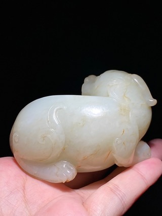 和田玉籽料|清乾隆 和田玉籽料 脂白玉 独角兽 瑞兽