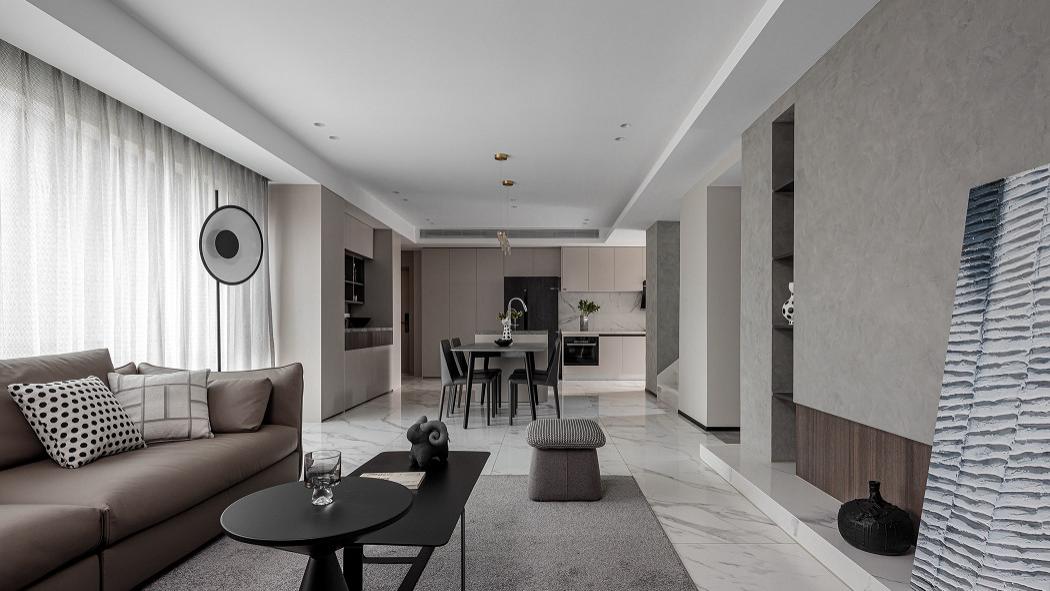 灰阶、大理石、木作：这个160m2简约现代之家，竟然可以如此酷！