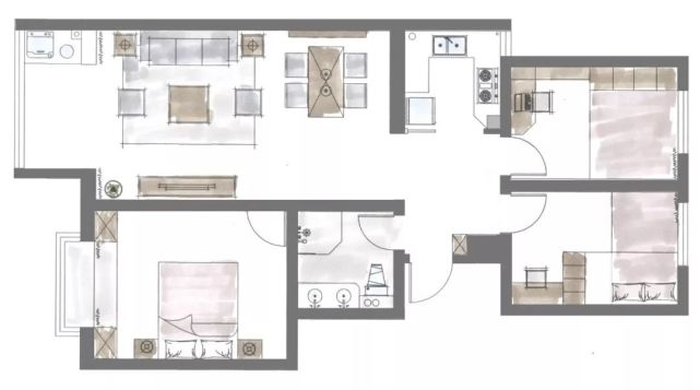 110㎡简约北欧,黑色花纹地砖的卫生间,充满了现代时尚的质感