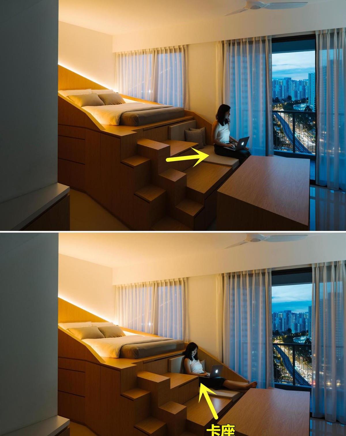 空间小不是硬伤,只需将床抬高1m,客厅、书房和衣帽间统统都有了