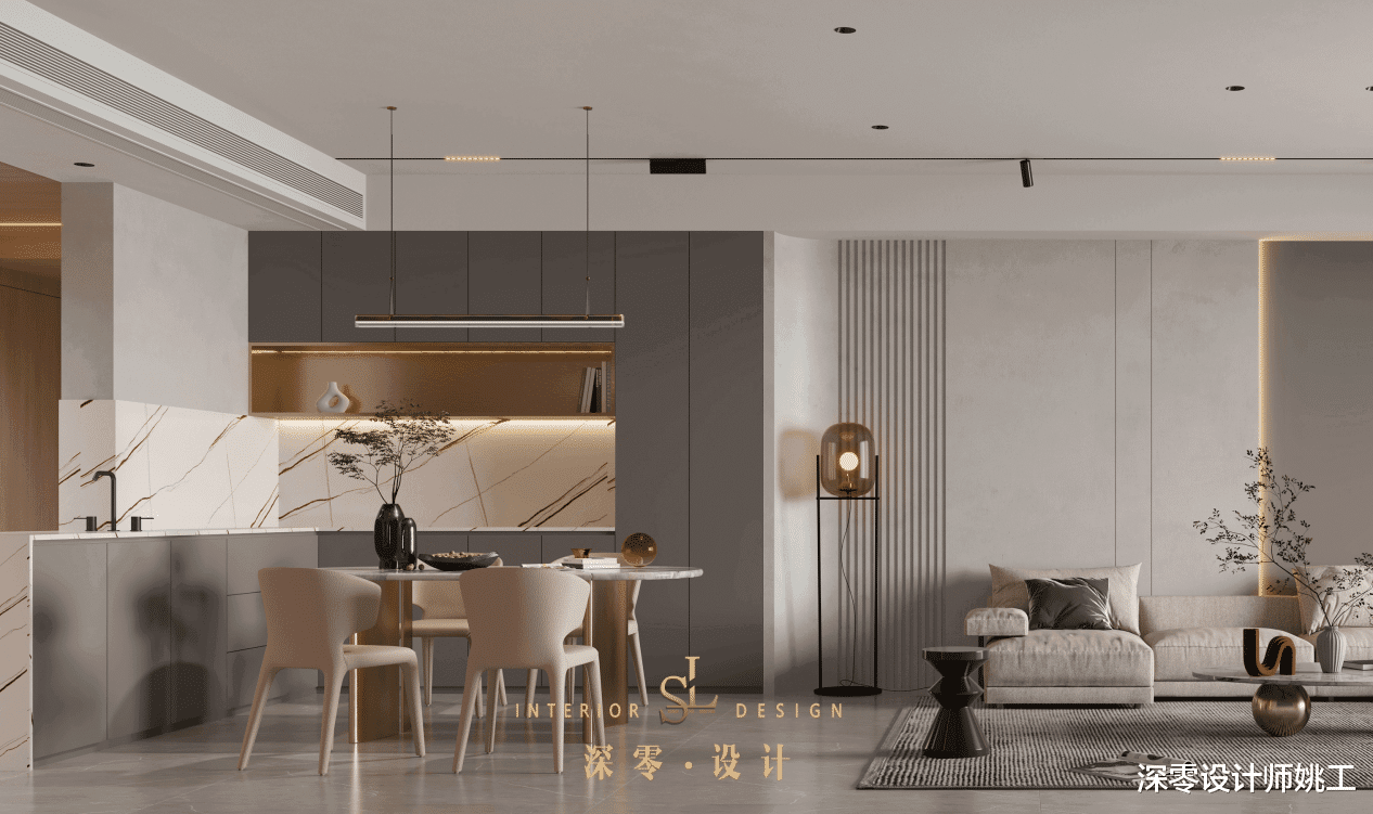 合肥-凯旋门180㎡色调鲜明,深色有质感,客餐厅阳台打通更宽敞