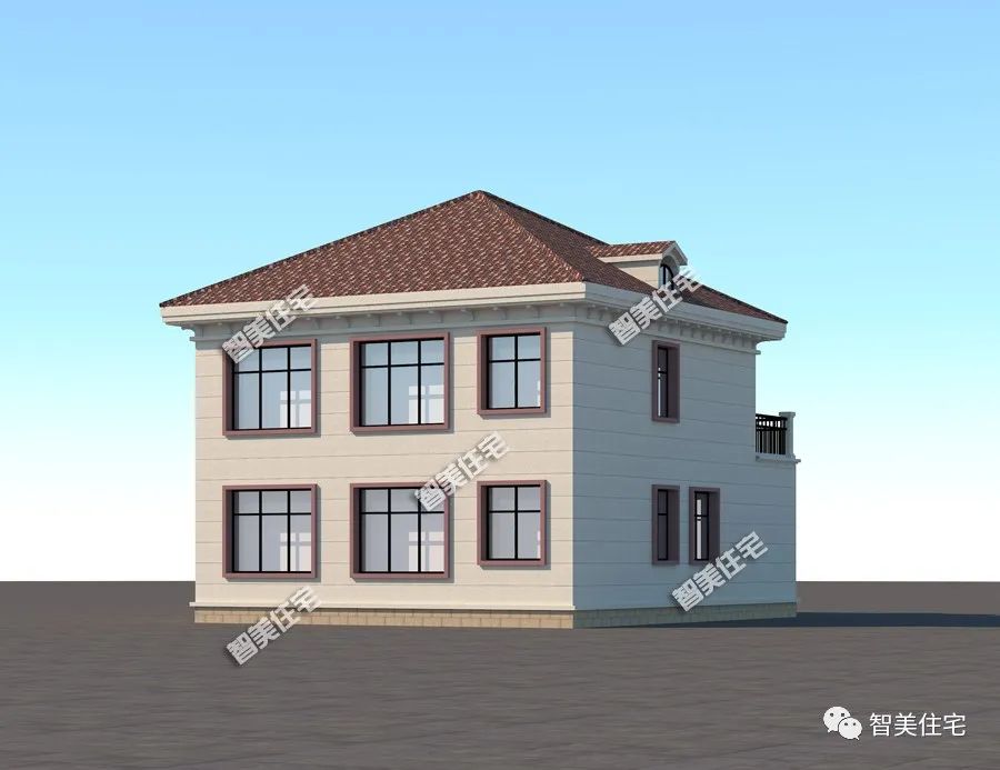 两层带五个房间的小别墅,面宽不到10米,小户型这样建很好看