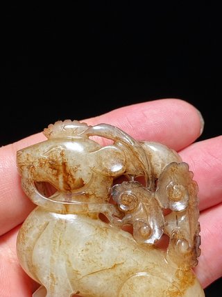 |元 和田玉籽料受沁 芝冠鹿 玉鹿 天鹿 把件 摆件 挂件