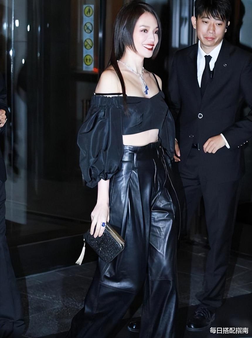 高马尾 舒淇也太会扮嫩了,露肩上衣配皮裤复古减龄,公主切发型真吸晴