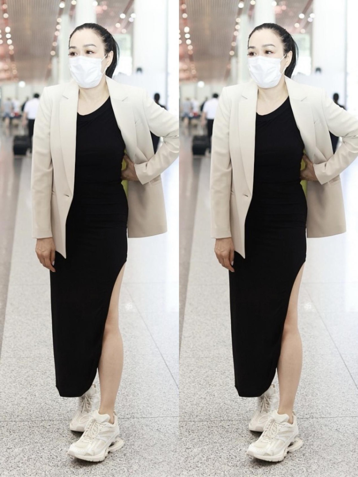 马尾辫 钟丽缇的马尾辫扎得太紧了,显得气质好凌厉,但开叉裙倒挺妩媚