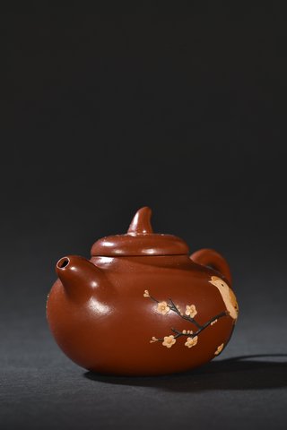 紫砂|旧藏 紫砂大红袍喜上眉梢茶壶