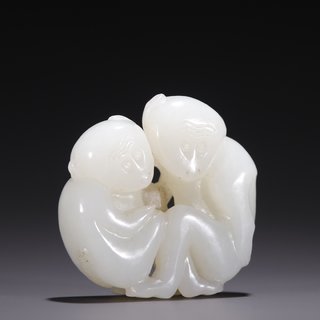 80年代|旧藏·和田玉籽料双猴雕件