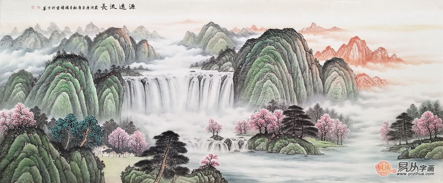 山水画|高档国画装饰 李国胜吉祥山水国画 挂在办公室很合适