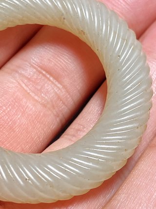 古董|汉 和田玉籽料 白玉 绞丝纹 玉环 挂件