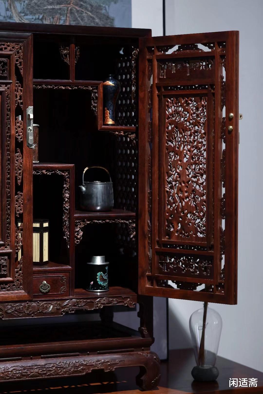 紫檀|文房珍赏佳器,紫檀雕花鸟纹,藏宝柜