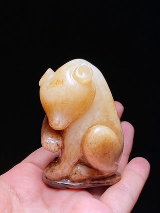 和田玉籽料|宋 和田玉籽料 白玉 沁色 玉熊 摆件 把件