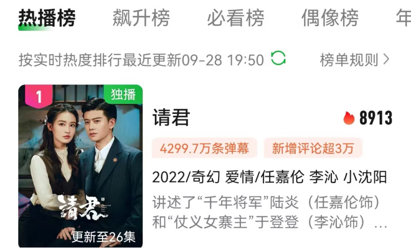 赵露思|3大平台热播榜一新剧，《请君》喜提榜首，赵露思新剧评价反差大
