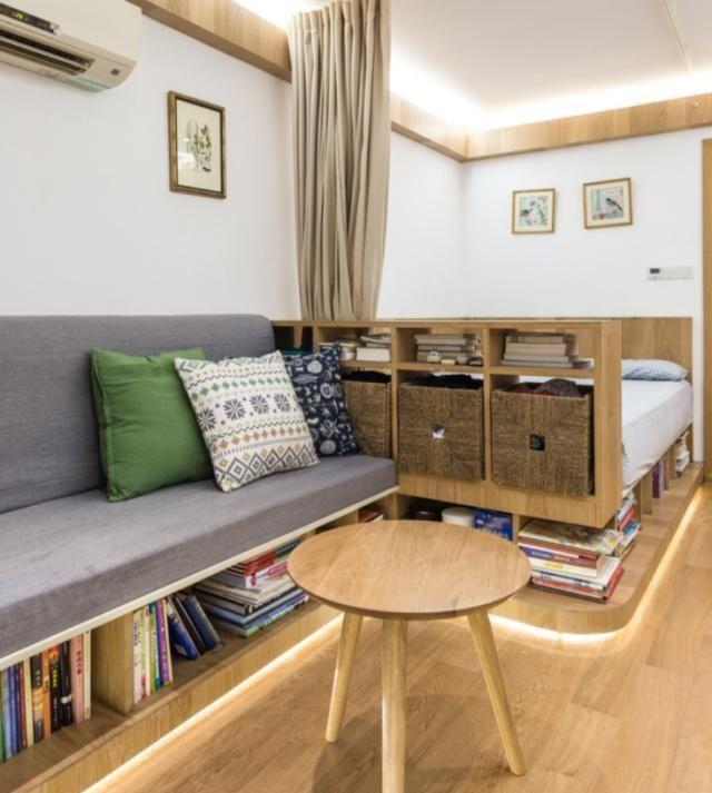 39㎡条形公寓住进一家三口,不买床和沙发,这样的逆天改造更实用