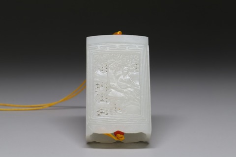 和田玉籽料|和田玉籽料“镂空松下高士香囊