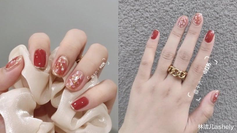 美甲 被鞠婧祎种草的“枫叶红”美甲,琥珀晕染超显白,让指尖散发高级感